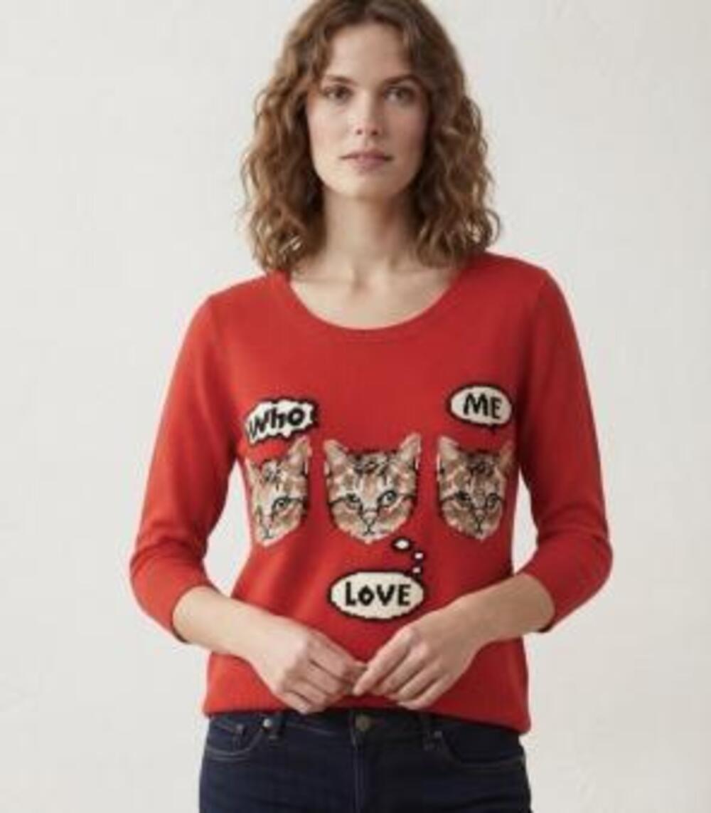Red Kitty Graphic Sweater - "Who Me Love" Super Soft!